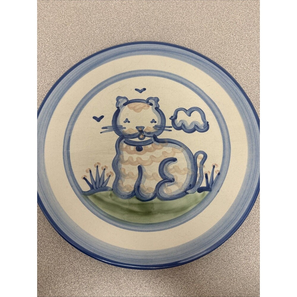 Vintage MA Hadley Pottery Kitty Cat 11" Dinner Plate Stoneware Country Farm